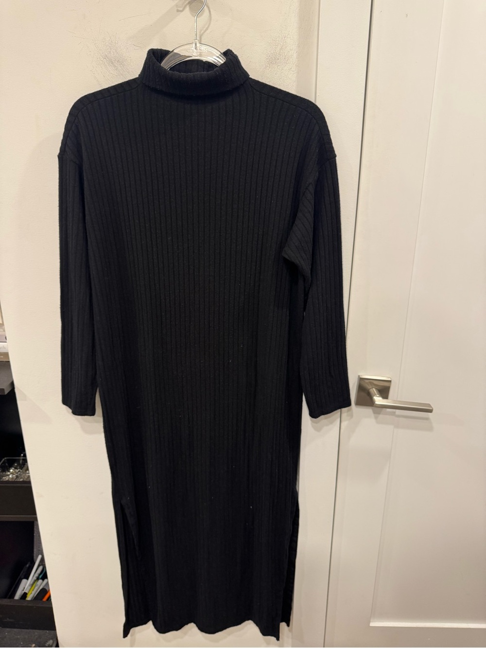 Enza Costa Black Ribbed Turtleneck Dress